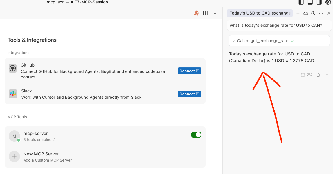 screen capture of MCP use in Cursor